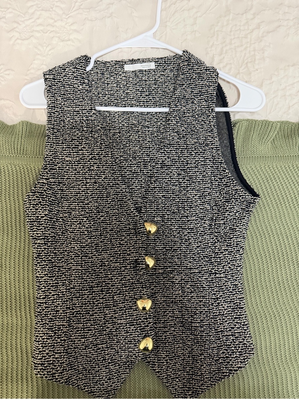 Zara Black and White Tweed set Button-Front Vest with Gold Buttons and pants